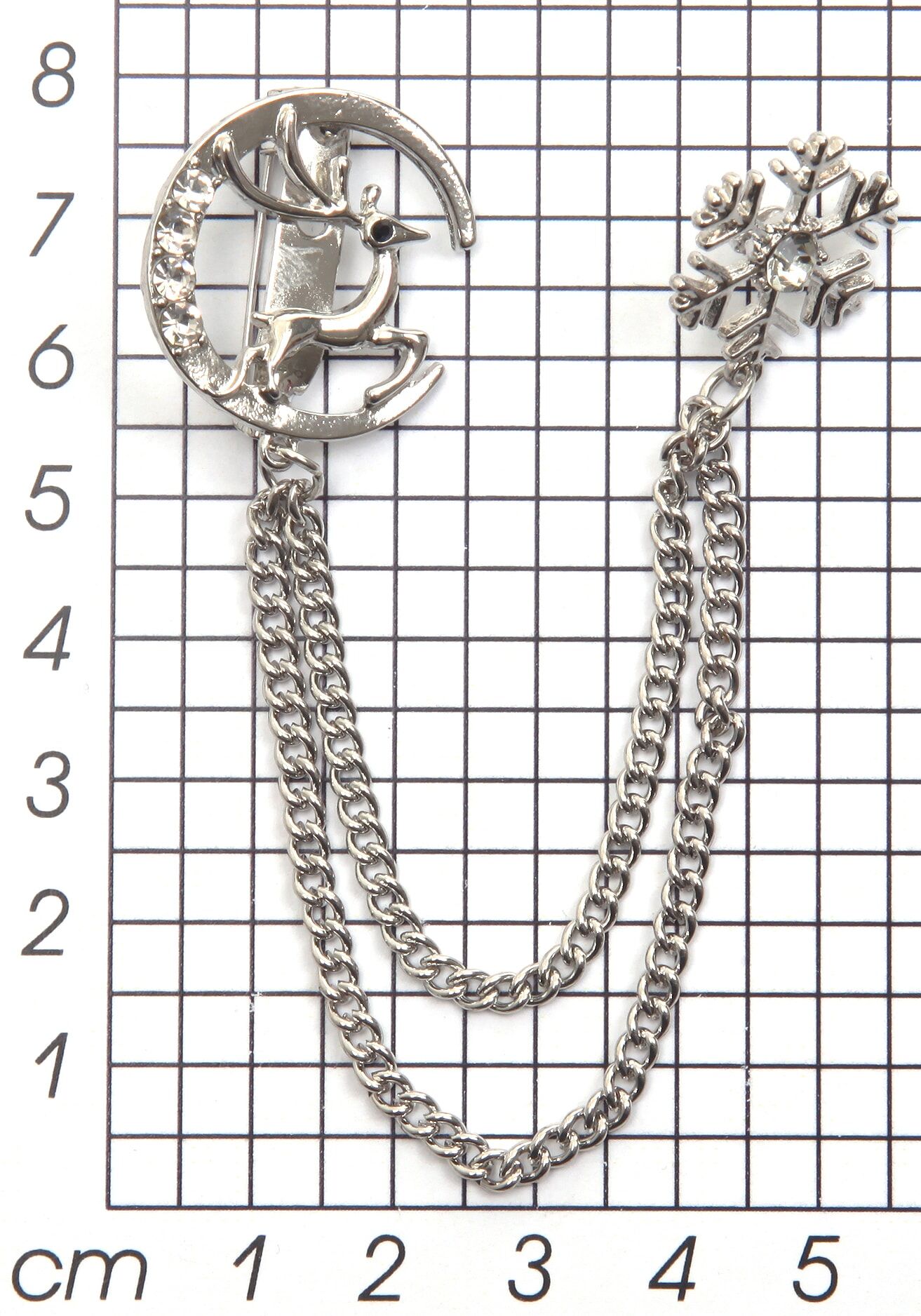 Brosche FIRETTI "Schmuck Geschenk Ansteckschmuck Glieder Schneeflocke, Mond, Hirsch", weiss (silberfarben,, kristallweiß, kristallweiß), Broschen, Damen, Metall, Brosche, mit Glasstein silberfarben,, kristallweiß, kristallweiß Einheitsgröße