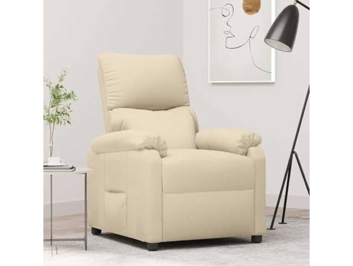 IBUQDDV Relaxsessel Stoff Creme mit 3 Positionen Manuell Verstellbar Gepolsterte Sitzfläche, breite Armlehnen, Holz- und Metallrahmen, atmungsaktiver Bezug, stabiler TV-Sessel