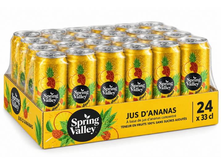 Spring Valley Boisson Pétillante à l'Ananas 330 ml (Lot de 24) - Soda Rafraîchissant à l'Ananas