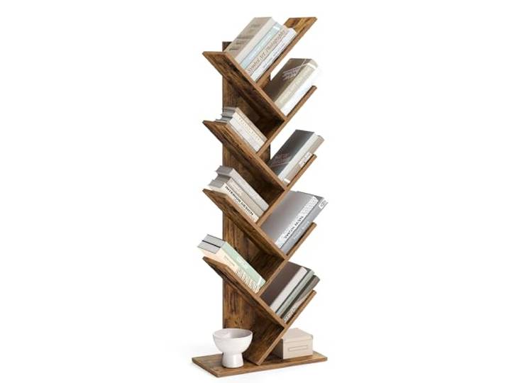 VASAGLE Boom Boekenrek, 5-Laags Staande Boekenkast, DVD-Rek