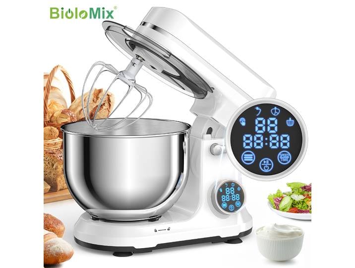 BioloMix-Support de cuisine pour centre commercial, moteur à courant continu 1200W 11 vitesses, écran OLED numérique, centre commercial électrique avec crochet à pâte, fouet