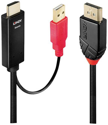 LINDY Anschlusskabel DisplayPort Stecker, HDMI-A Stecker, USB-A Stecker 5.00m Schwarz, Rot 41428 HDMI-Kabel