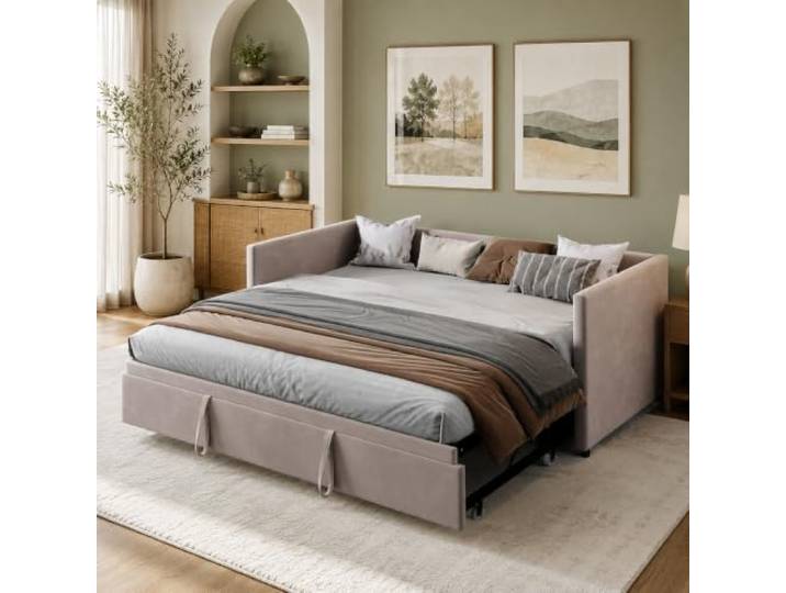 Quiaviank Tagesbett Ausziehbar 90/180x200 cm, Multifunktionsbett mit Schlaffunktion, Schlafsofa mit Lattenrost, Doppelschlafsofa für Wohnzimmer, Schlafzimmer, Samtstoff Grau, ohne Matratze