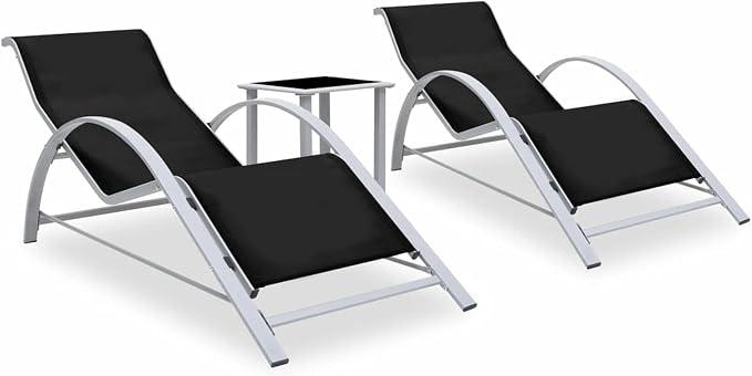 2X Sonnenliege mit Tisch Gartenliege Relaxliege Liege Gartenmöbel Liegestuhl Strandliege Freizeitliege Poolliege Garten-Lounge-Set Aluminium Schwarz