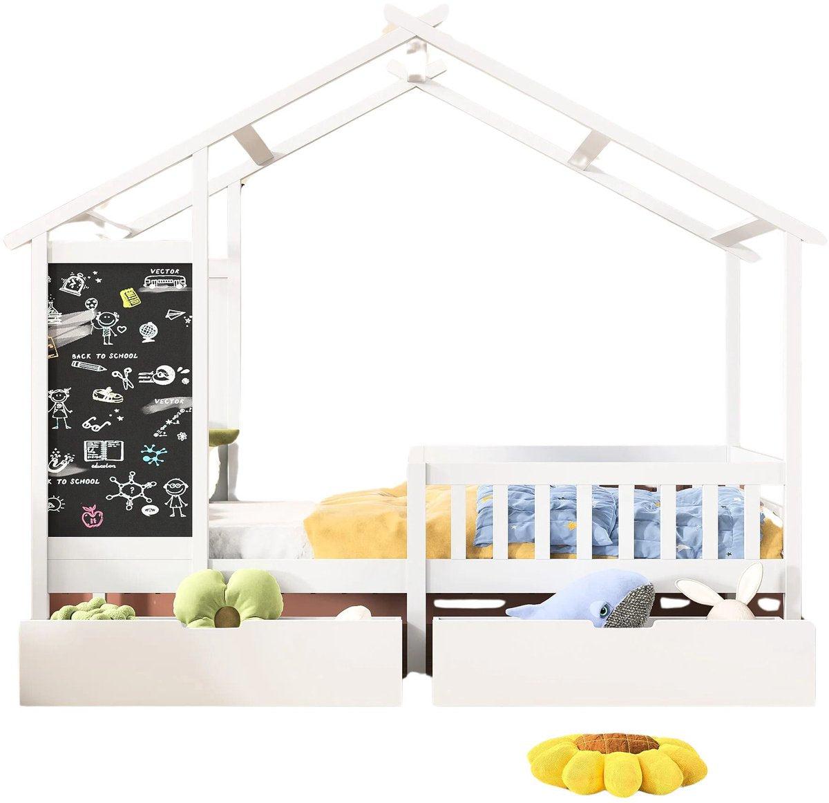 Kinderbett mit Hausform - 90x200 cm - Weiß - Für Kinder - Spielhaus für den Innenbereich - Einzelbett - Kinderbett