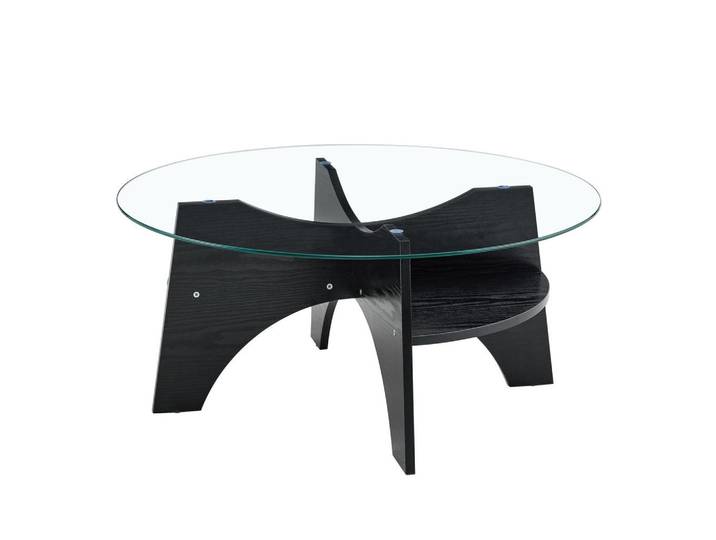 Modfu Beistelltisch aus MDF und Glas 80x80x36 cm Schwarz/Transparent mit Sicherheitsglas und fächerförmigem Gestell, 80x36x80 cm, Wohnzimmer, Wohnzimmertische, Beistelltische