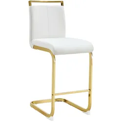 MODFU Barhocker 2er-Set aus Metall und PU-Leder in Weiß/Gold, Sitzhöhe 63,5 cm, mit Fußstütze