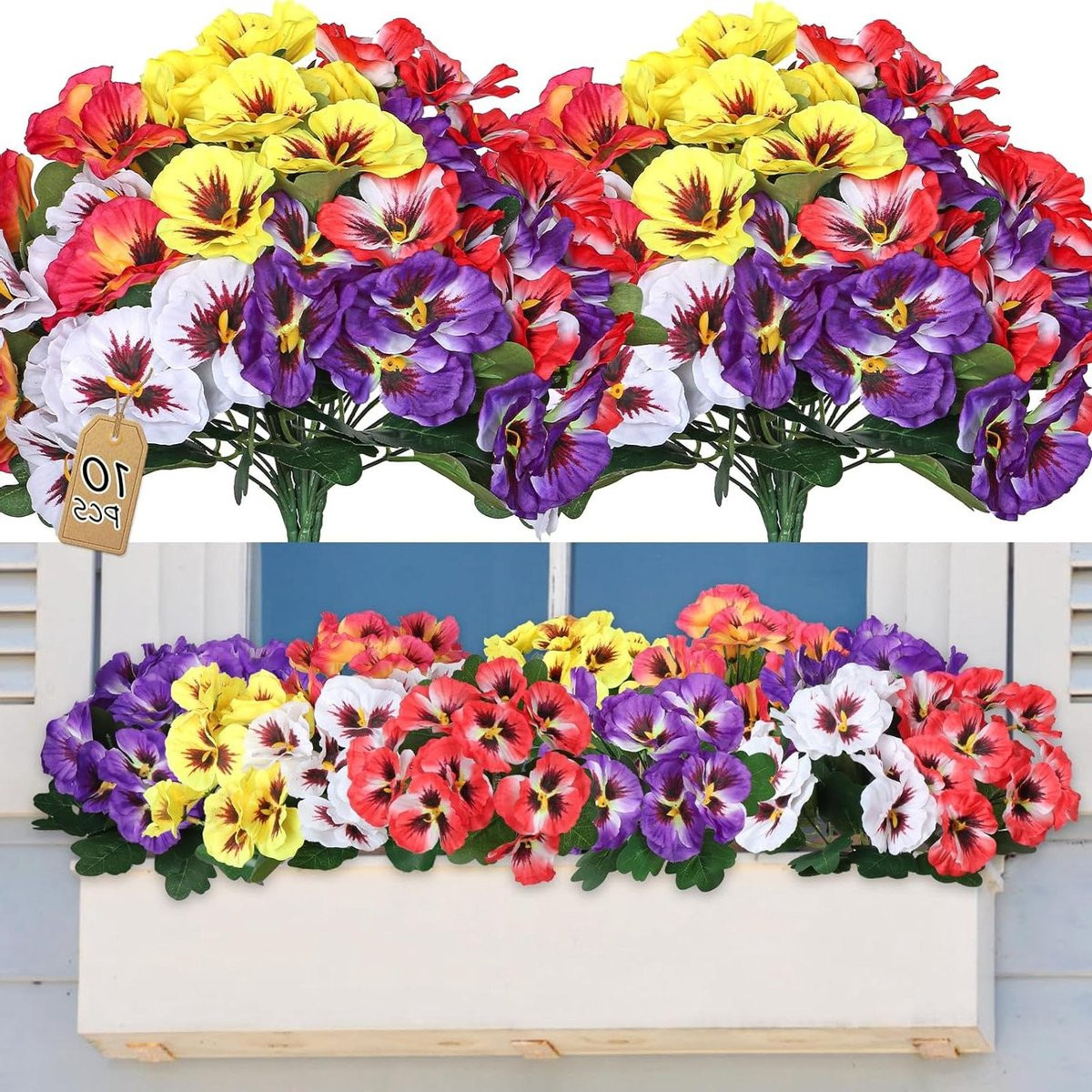 Set van 10 UV-bestendige kunstbloemen bundels voor balkon decoratie, gemengde kleuren