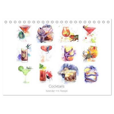 Cocktails Kalender mit Rezept (Tischkalender 2027 DIN A5 quer), CALVENDO Monatskalender