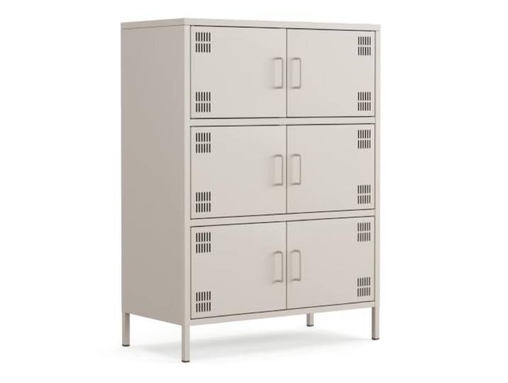 furni24 Metall Sideboard – Küchenschrank mit Türen und verstellbaren Ablagen – Robuste und stilvolle Aufbewahrungslösung für Küche, Wohnzimmer und Esszimmer- mit 6 Türen, Beige