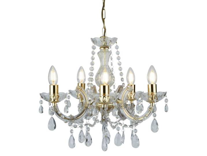 Kronleuchter Marie Therese 5xE14 Golden Kunststoff/Glas