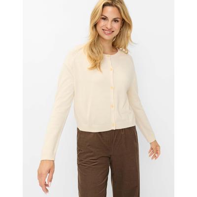 Strickjacke BRAX "Style ANN", Damen, Gr. 44, beige (ecru), Strick, 100% Baumwolle, Rundhals, Strickjacken Strickjacke, Cardigan aus reiner Baumwolle