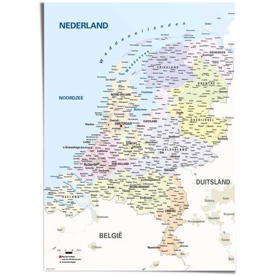 Poster REINDERS "Schulkarte Niederlande", blau (farbe bild(er): blau), B:100cm H:140cm T:0,1cm, Papier, Bilder, Poster