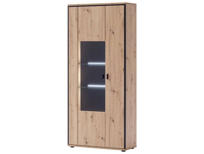Livetastic Vitrinenkombination Skopje, Anthrazit, Klar, Eichefarben, Kunststoff, 4 Fächer, 93x210x38 cm, Made in EU, Holzmöbel, Holzschränke, Vitrinen Holz, Vitrinenschränke Holz