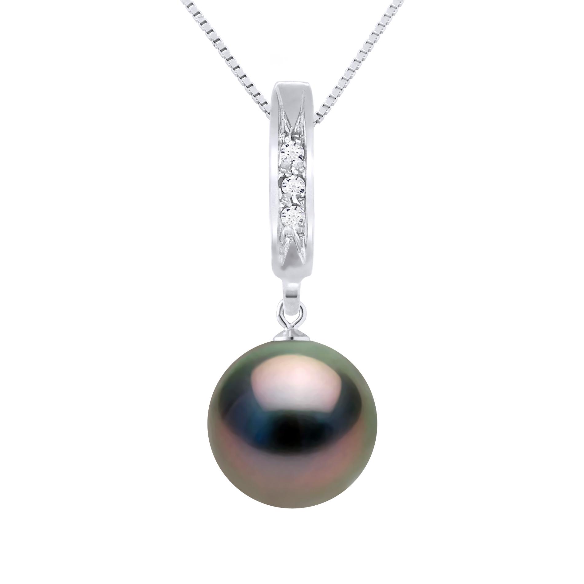 Ketting Diamonds 0,03 Cts Pearl Tahiti Ronde 9-10mm White Gold
