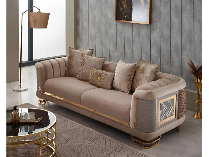 Xlmoebel 3-Sitzer Beige Stoffsofa mit elegantem Design und großzügiger Sitzfläche, 3-Sitzer, Hergestellt in Europa