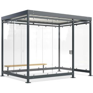 WSM Personenunterstand Economy Köln K3 d/b BS, anthrazit, 3 Wände + Windfang aus Glas, 318 x 217cm (B/T), für 6 Personen