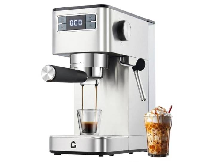 GarveeMore Kaffeemaschine 20 Bar – Edelstahl Siebträgermaschine mit Milchaufschäumer & Thermoblock – 1,25L Abnehmbarer Wassertank, Entkalkungsanzeige