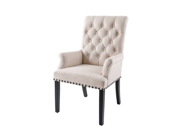 Licht-Erlebnisse Esszimmerstuhl ROLIA, mit Armlehne Beige aus Stoff Holz Chesterfield Stuhl Esstisch