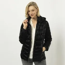 DINE 'N' DANCE Steppjacke Lack-Optik Kapuze abnehmbar figurumspielend