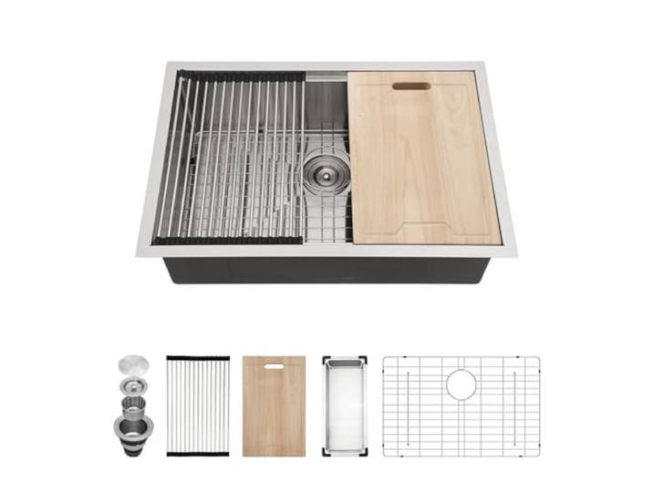 Kichae 28 Küchenspüle, Unterbau, Edelstahl, 71,1 x 45,7 cm, Unterbauspüle, Arbeitsplatz, Edelstahl, Einzelbecken, Unterbauspüle, Küchenspülen, handgefertigtes Waschbecken