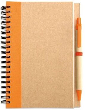 Bloc-notes recyclé personnalisé avec stylo papier recyclé orange