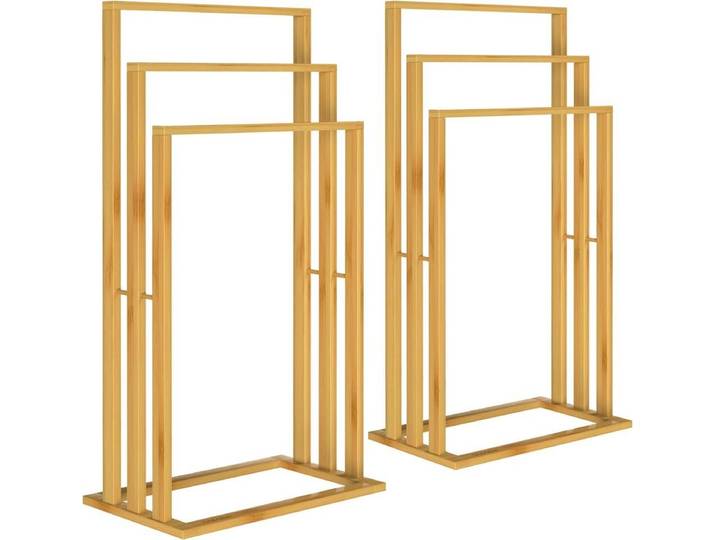 Casaria 2x Handdoekhouder Bamboe 3 Stangen Trapvormig Handdoekrek 40x24x82cm