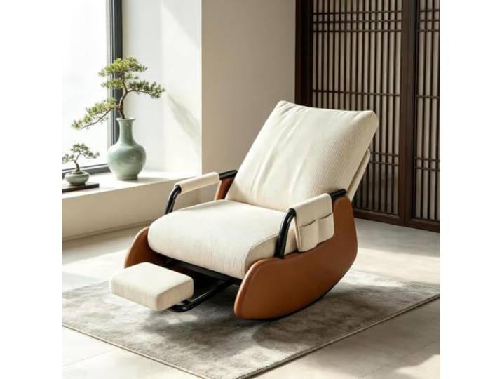kumamart Fernsehsessel Relax - mit Gepolsterten Armlehnen Ergonomischer Schaukelstuhl mit ausziehbarer Fußstütze und Seitentasche für tägliche Entspannung.