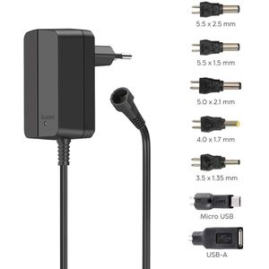 Hama Universal-Netzteil 223615, 1,5 A, 3 - 12 V, 18 W, mit 5 Adapter & USB-A / Micro Adapter