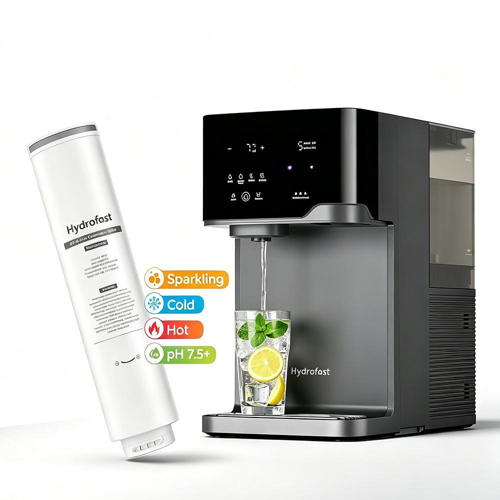 Hydrofast C300 RO Wasserfilter mit Sprudelfunktion inkl. HF04 5-in-1 Ersatzfilter, UV, 7°C Kaltwasser, Heißwasser