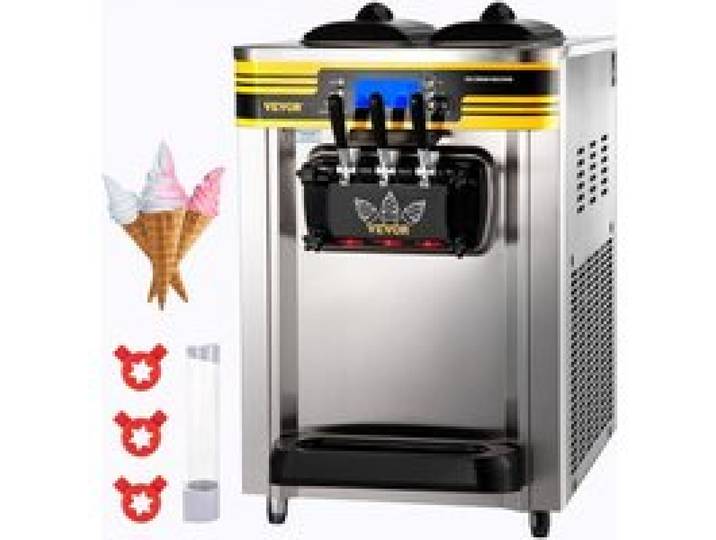 VEVOR Machine à Crème Glacée Molle 22-30L/h Machine à Glace Molle avec Trémie 6L Sorbetière à Glace Pré-Réfrigération Décongélation en Un Clic 3 Saveurs pour Café Snack-bar Camion-restaurant