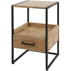 Nachttisch Nesir Akazie massiv, modern mit Schublade und offenem Fach, Natur, Metallgestell