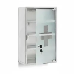 Relaxdays Medizinschrank XL,mEdelstahl, HBT:50,5x30x18cm, 3 Fächer, Glas-Tür abschließbar, kindersicher, silber