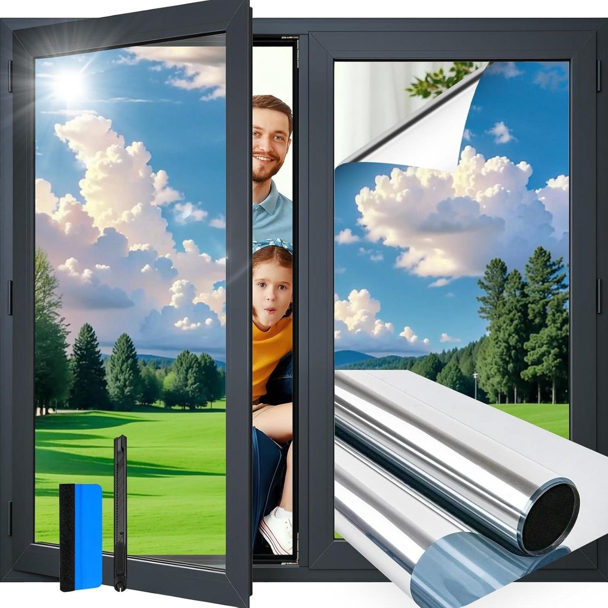 Merkloze Zonwerende Raamfolie voor Privacy - Spiegelend - Statisch Hechtend - 75 x 200 cm