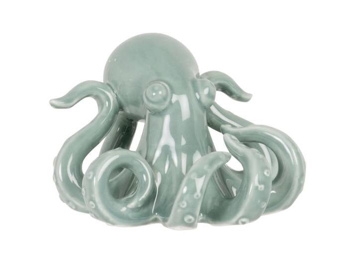 Oktopus-Statuette aus hellblauem Porzellan, H9cm
