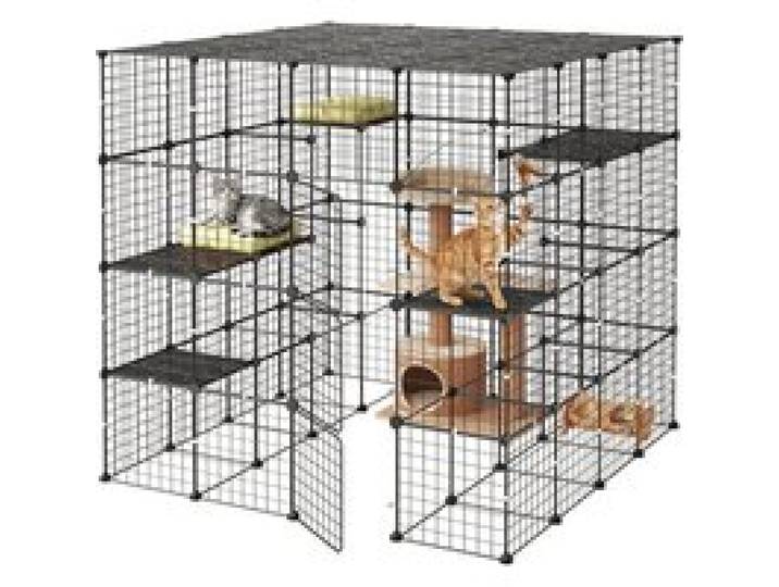 VEVOR Katzenkäfig Katzengehege 4-Stock Katzenauslauf 139,7x139,7x139,7cm, DIY-Katzenlaufstall für Indoor Abnehmbarer Metallkäfig mit 3 Türen Ideal für 2-3 Katzen & Kleintiere Schwarz