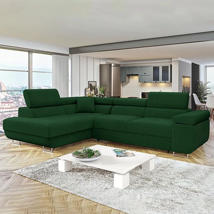 garneroarredamenti Divano letto angolare sinistra imbottito 274x203cm verde Bormio