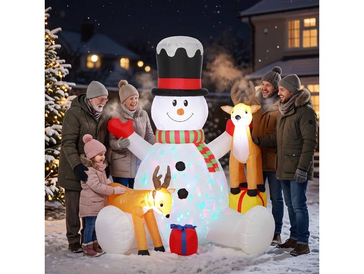 Outsunny Bonhomme de Neige Gonflable 215cm LED Extérieur avec Rennes