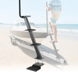 VEVOR Bootsanhänger-Stufe 4-stufig, Kohlenstoffstahl-Bootsanhängertreppe mit Griff & Rutschfester Oberfläche & 70°-Installationsneigungswinkel, Paasend für 3x3/3x5/4x4 Zoll Rahmen, Bodenmontage