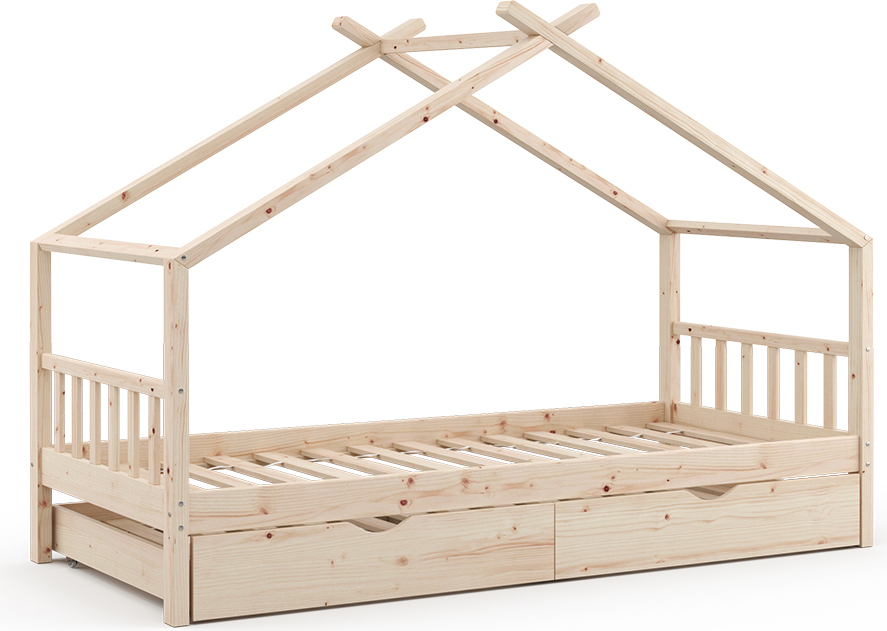 Hausbett Vitalispa Design Naturholz 90x200 cm mit Gästebett, Model 35963