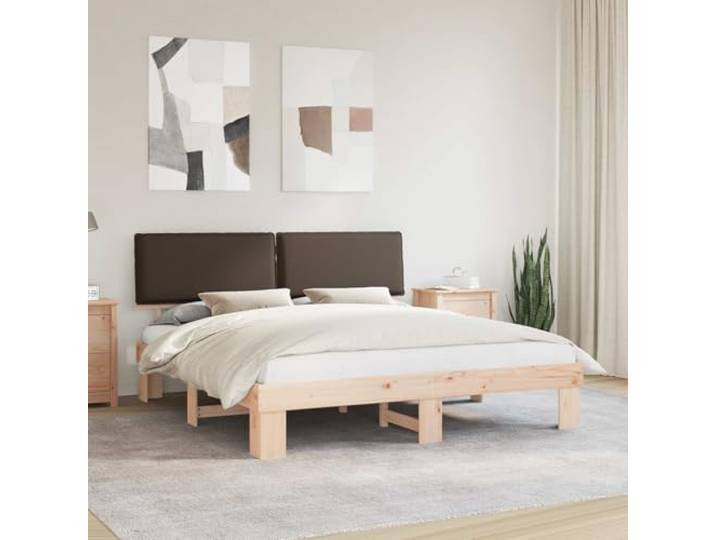 YUOTYRKTEJRSG Massivkiefer Polsterkopfteil Modern 180x200 cm Taupe Bettgestell mit gepolstertem Kopfteil Taupe 180x200 cm Massivholz Kiefer Lattenrost Stabil Modern