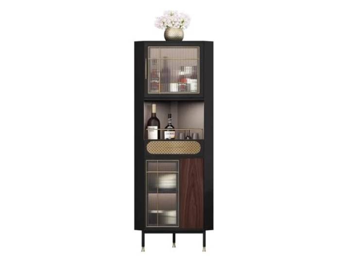 Eck Barschrank Dreieckiger Aufbewahrungsschrank aus Massivholz und Glas Eckschrank Wein Wohnzimmer(Color2)