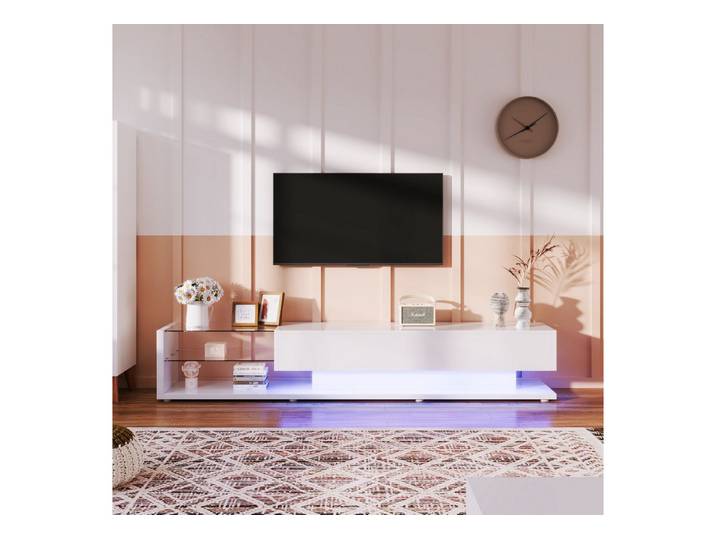 STILVORA Lowboard mit Glastrennwände,TV-Schrank Fernsehschrank mit LED-Beleuchtung (mit Glasablagen und Schubladen), TV-Schrank hochglänzend mit LED,TV-Ständer, Breite:170cm