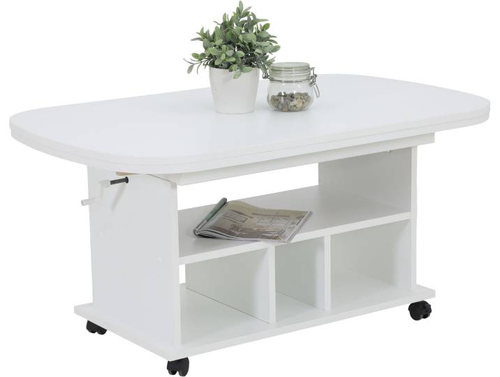 Couchtisch HELA, weiss (weiß), B:107cm H:54cm T:67cm, Tische, Couchtisch, auf Rollen, höhenverstellbar und ausziehbar