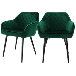 ML-Design – Esszimmerstühle 2er Set Dunkelgrün | Samtbezug, Armlehnen, Metallbeine, ergonomische Esszimmer- & Küchenstühle