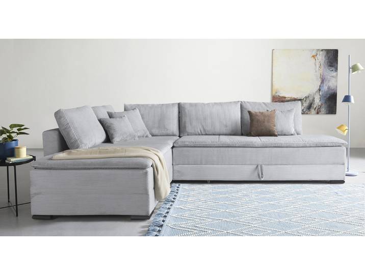 Home affaire Night & Day L-Form, B: 321 cm, mit Dauer-Schlaffunktion 180x200 cm Schlaffunktion, Bettkasten, Topper & 3 Zierkissen, Boxspringbett Cord