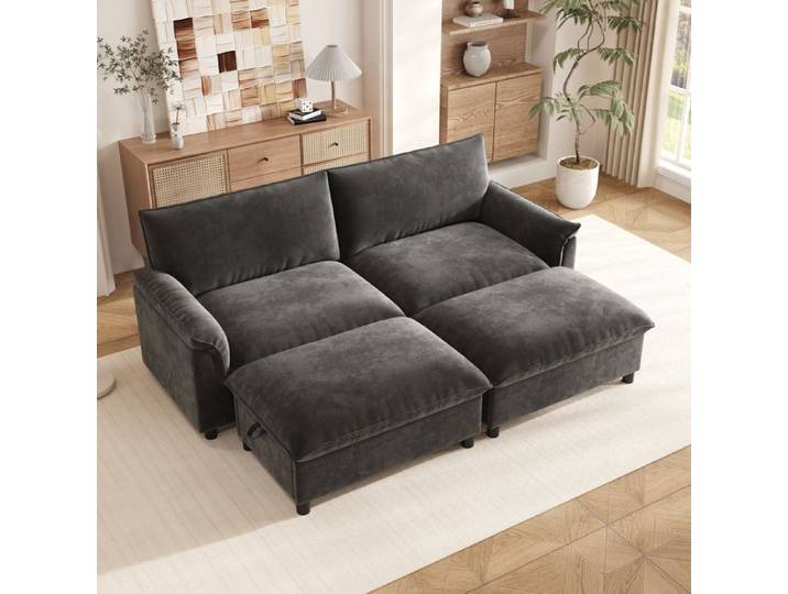 Canapé modulable - ZEVKOR - Canapé modulable en U - 4 places - Coffre de rangement - Couchage d'appoint