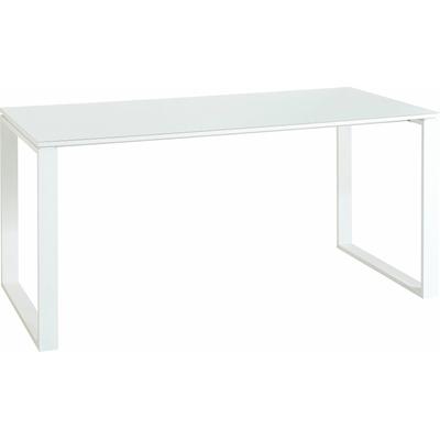 Schreibtisch GERMANIA "Monteria", weiß (weiß, weiß, weiß), B:160cm H:75cm T:80cm, Tische, Schreibtisch, B 160cm, Glasauflage aus Sicherheitsglas, Metallkufen, Made in Germany
