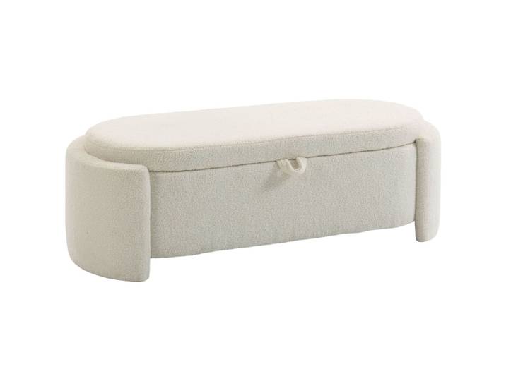 Banc de rangement ovale moderne polaire teddy crème
