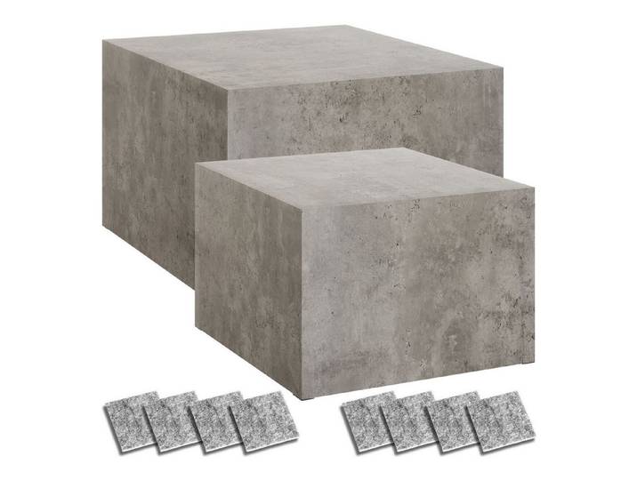 tectake Couchtisch Betontische Lacey quadratisch, kein Aufbau, MDF (Beistelltische Set Lacey, 1-St., in Beton optik), inkl. Filzschoner, Belastbarkeit 45 kg